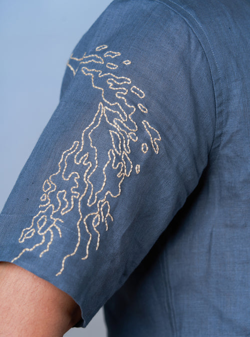 STORMY SKIES - HAND EMBROIDERED UNISEX LINEN SHIRT