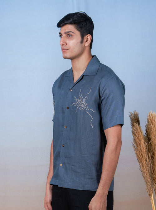 STORMY SKIES - HAND EMBROIDERED UNISEX LINEN SHIRT