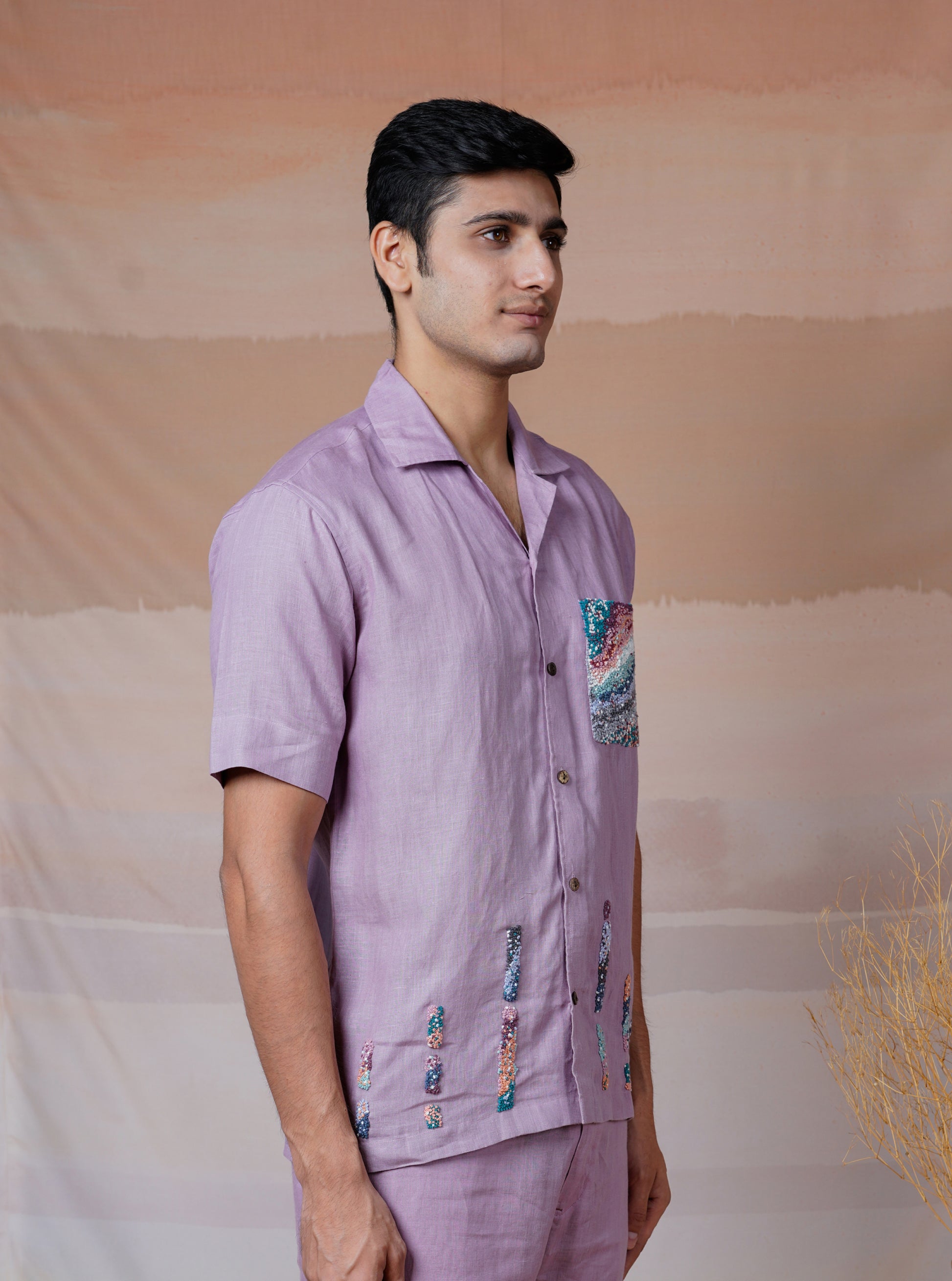 LILAC ASCENT - HAND EMBROIDERED UNISEX LINEN SHIRT