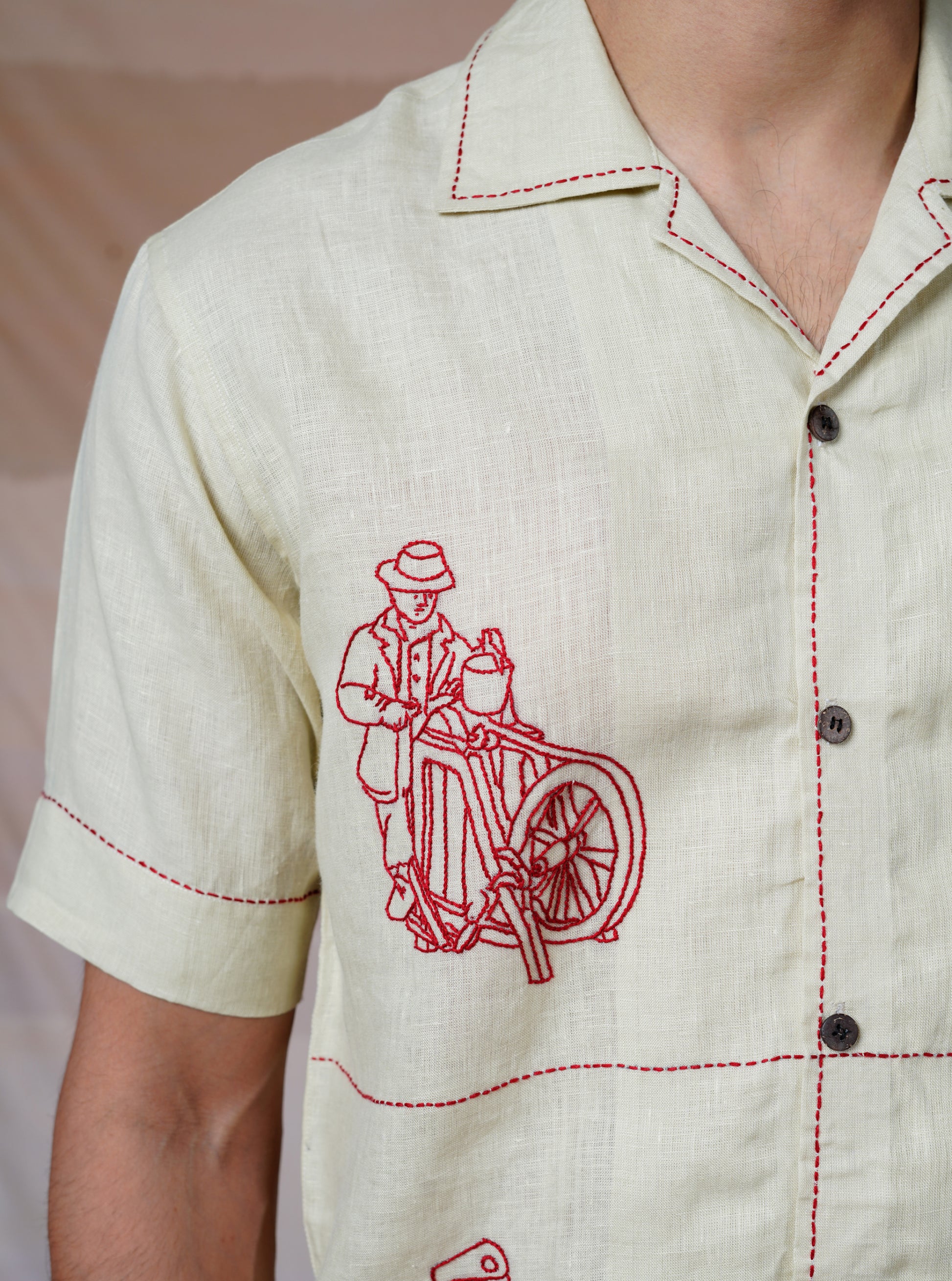 HANDS AT WORK - HAND EMBROIDERED UNISEX LINEN SHIRT