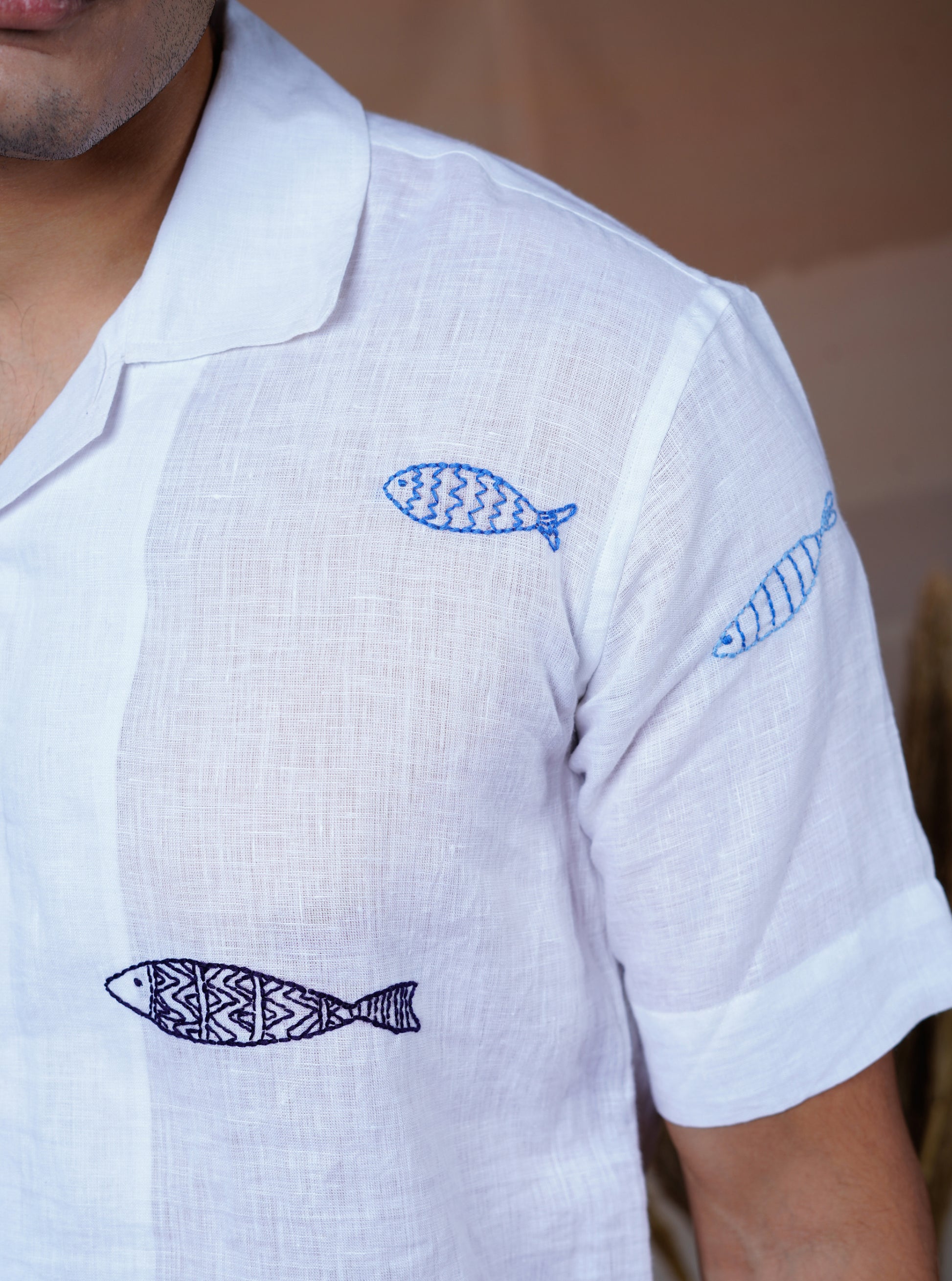 OCEAN DRIFT - HAND EMBROIDERED UNISEX LINEN SHIRT