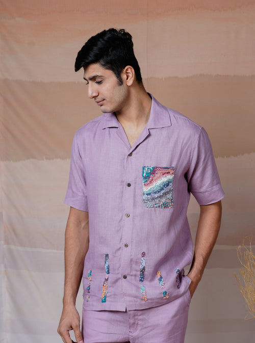 LILAC ASCENT - HAND EMBROIDERED UNISEX LINEN SHIRT