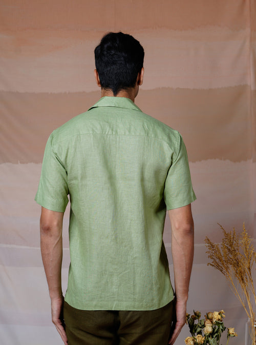 TROPICAL LEAF - HAND EMBROIDERED UNISEX LINEN SHIRT