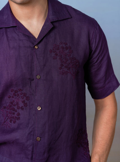 PURPLE HAZE - HAND EMBROIDERED UNISEX LINEN SHIRT