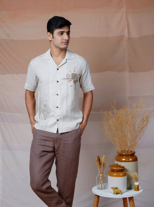 MODERN MINIMALIST - HAND EMBROIDERED UNISEX LINEN SHIRT