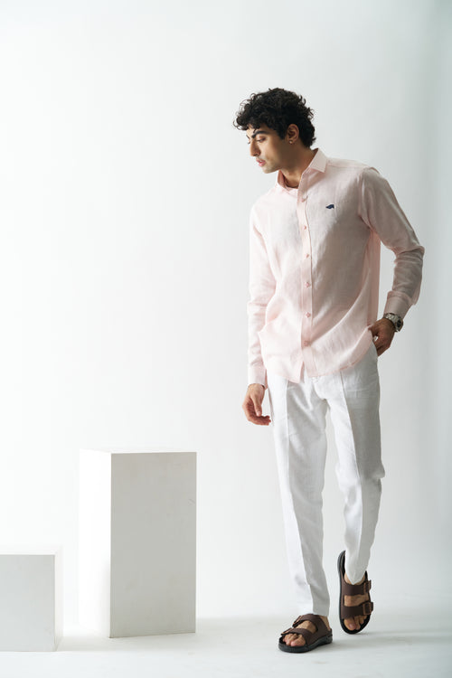 PINK MIST - ROZZANA FULL SLEEVE PURE LINEN SHIRT