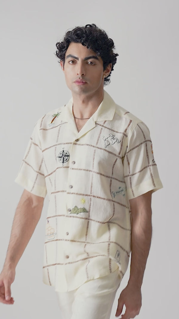 YOUR TRAVEL BUDDY - HAND EMBROIDERED UNISEX PURE LINEN SHIRT