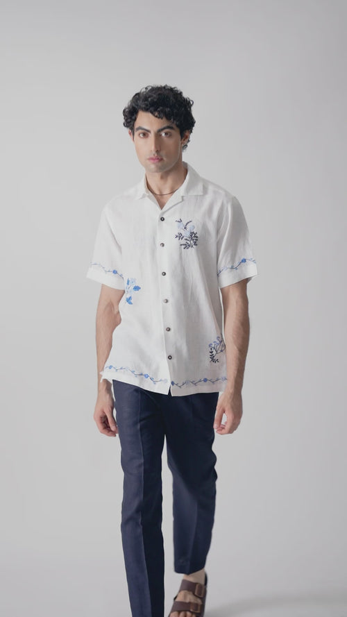 BLOSSOM CASCADE - HAND EMBROIDERED UNISEX PURE LINEN SHIRT